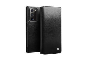 Qialino - echt lederen luxe wallet hoes - Samsung Galaxy Note 20 - Zwart