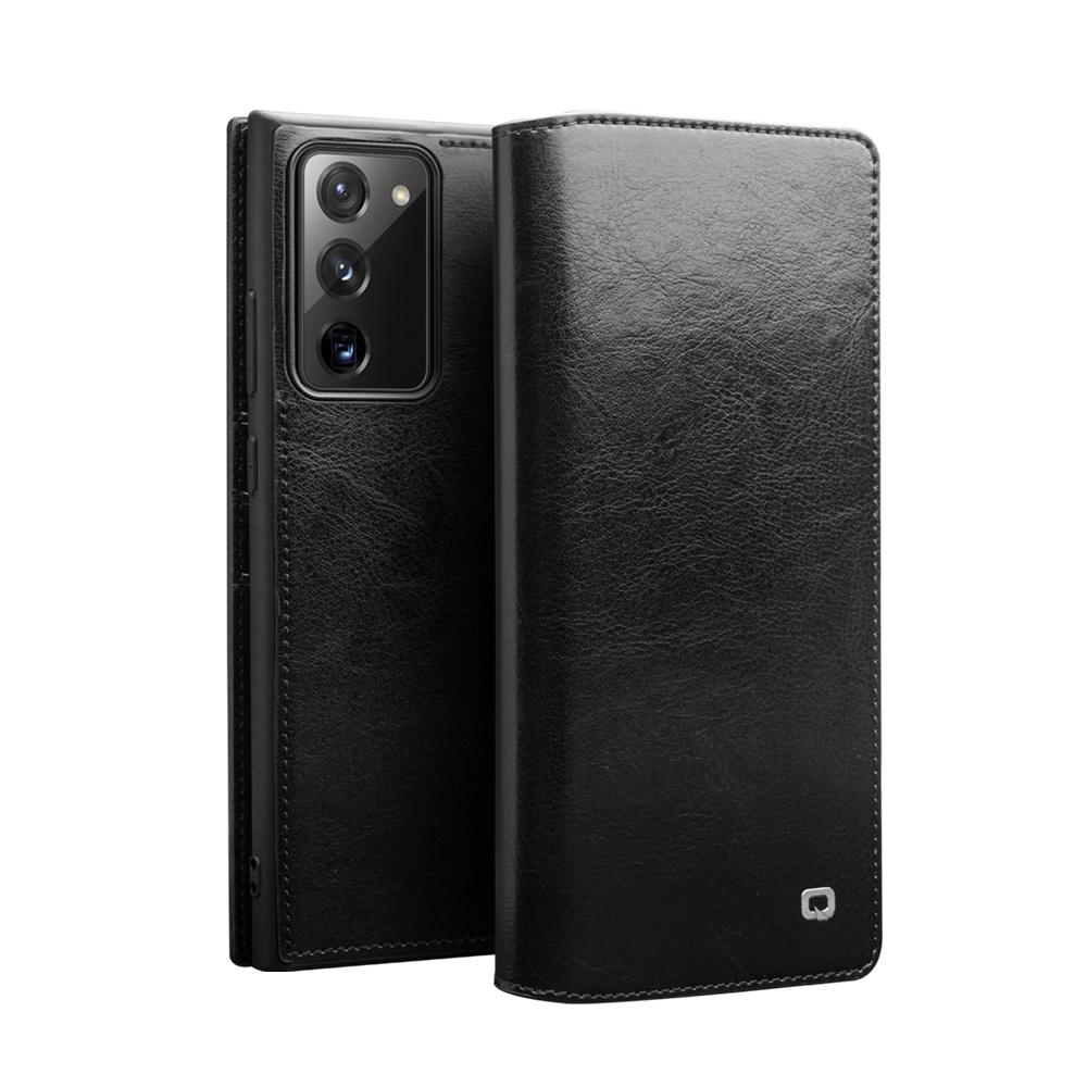 Echt lederen luxe wallet hoes Zwart voor de Samsung Galaxy Note 20 -