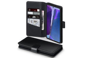 Qubits - luxe echt lederen wallet hoes - Samsung Galaxy Note 20 - Zwart