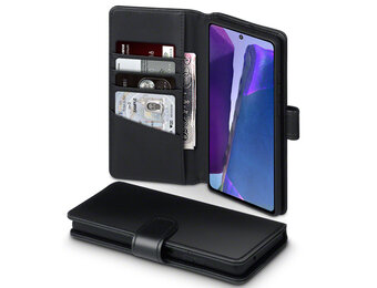 Qubits - luxe echt lederen wallet hoes - Samsung Galaxy Note 20 - Zwart