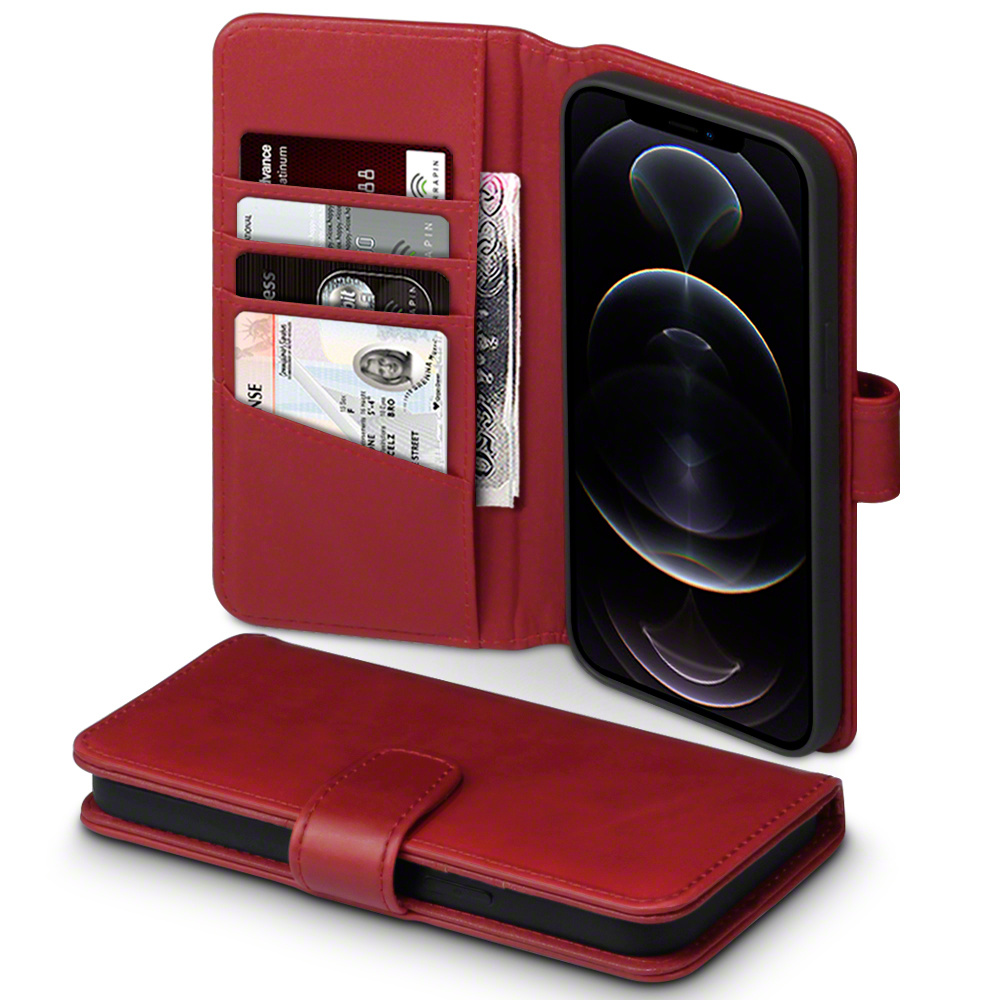 Qubits - luxe echt lederen wallet hoes - iPhone 12 Pro Max - Rood