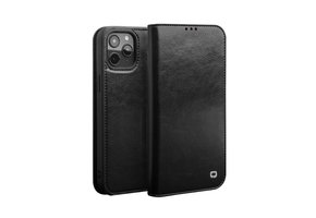 Qialino - echt lederen luxe wallet hoes - iPhone 12 Pro Max - Zwart
