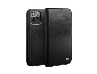 Qialino - echt lederen luxe wallet hoes - iPhone 12 Pro Max - Zwart