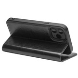 Echt lederen luxe wallet hoes Zwart voor de iPhone 12 Pro Max