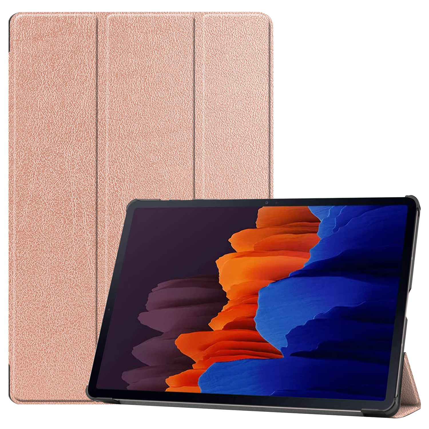3-Vouw sleepcover hoes Rose Goud voor de Samsung Galaxy Tab S7 Plus en Samsung Galaxy Tab S8 Plus