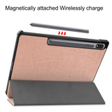 3-Vouw sleepcover hoes Rose Goud voor de Samsung Galaxy Tab S7 Plus en Samsung Galaxy Tab S8 Plus