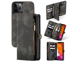 Caseme - vintage 2 in 1 portemonnee hoes - iPhone 12 Pro Max - Zwart