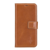 Echt lederen uitneembare 2-in-1 (RFID) bookcase hoes Burcht Trecht Cognac voor de iPhone 12 en iPhone 12 Pro