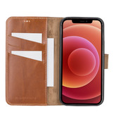 Echt lederen uitneembare 2-in-1 (RFID) bookcase hoes Burcht Trecht Cognac voor de iPhone 12 en iPhone 12 Pro