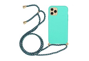 Lunso iPhone 12 Pro Max - Backcover hoes met koord - Cyaan