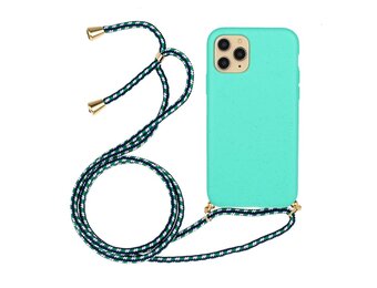 Lunso iPhone 12 Pro Max - Backcover hoes met koord - Cyaan