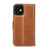 Echt lederen uitneembare 2-in-1 (RFID) bookcase hoes Burcht Trecht Cognac voor de iPhone 12 Mini