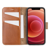 Echt lederen uitneembare 2-in-1 (RFID) bookcase hoes Burcht Trecht Cognac voor de iPhone 12 Mini