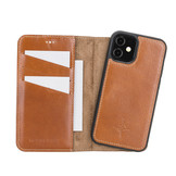 Echt lederen uitneembare 2-in-1 (RFID) bookcase hoes Burcht Trecht Cognac voor de iPhone 12 Mini