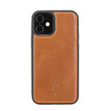 Echt lederen uitneembare 2-in-1 (RFID) bookcase hoes Burcht Trecht Cognac voor de iPhone 12 Mini