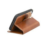 Echt lederen uitneembare 2-in-1 (RFID) bookcase hoes Burcht Trecht Cognac voor de iPhone 12 Mini