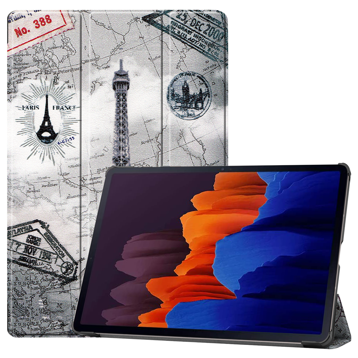 3-Vouw sleepcover hoes Eiffeltoren voor de Samsung Galaxy Tab S7 Plus en Samsung Galaxy Tab S8 Plus