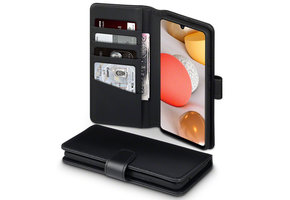 Qubits - luxe echt lederen wallet hoes - Samsung Galaxy A42 - Zwart