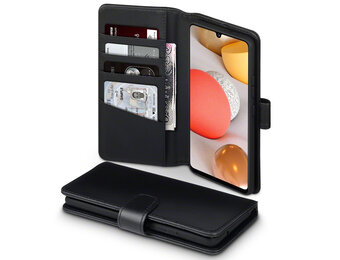 Qubits - luxe echt lederen wallet hoes - Samsung Galaxy A42 - Zwart