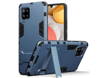 Qubits - Double Armor Layer hoes met stand - Samsung Galaxy A42 - Blauw