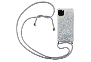 Lunso iPhone 12 Pro Max - Backcover hoes met koord - Glitter Zilver