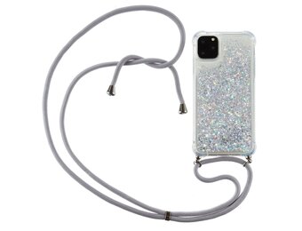 Lunso iPhone 12 Pro Max - Backcover hoes met koord - Glitter Zilver