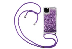 Lunso iPhone 12 Pro Max - Backcover hoes met koord - Glitter Paars