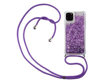 Lunso iPhone 12 Pro Max - Backcover hoes met koord - Glitter Paars