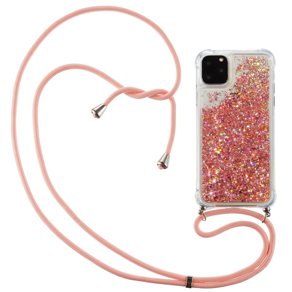 Lunso - Backcover hoes met koord - iPhone 12 / iPhone 12 Pro - Glitter Rose Goud