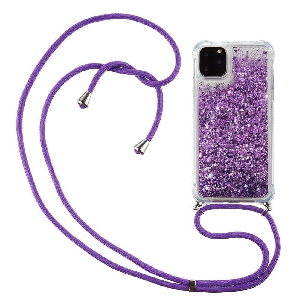 Lunso - Backcover hoes met koord - iPhone 12 / iPhone 12 Pro - Glitter Paars