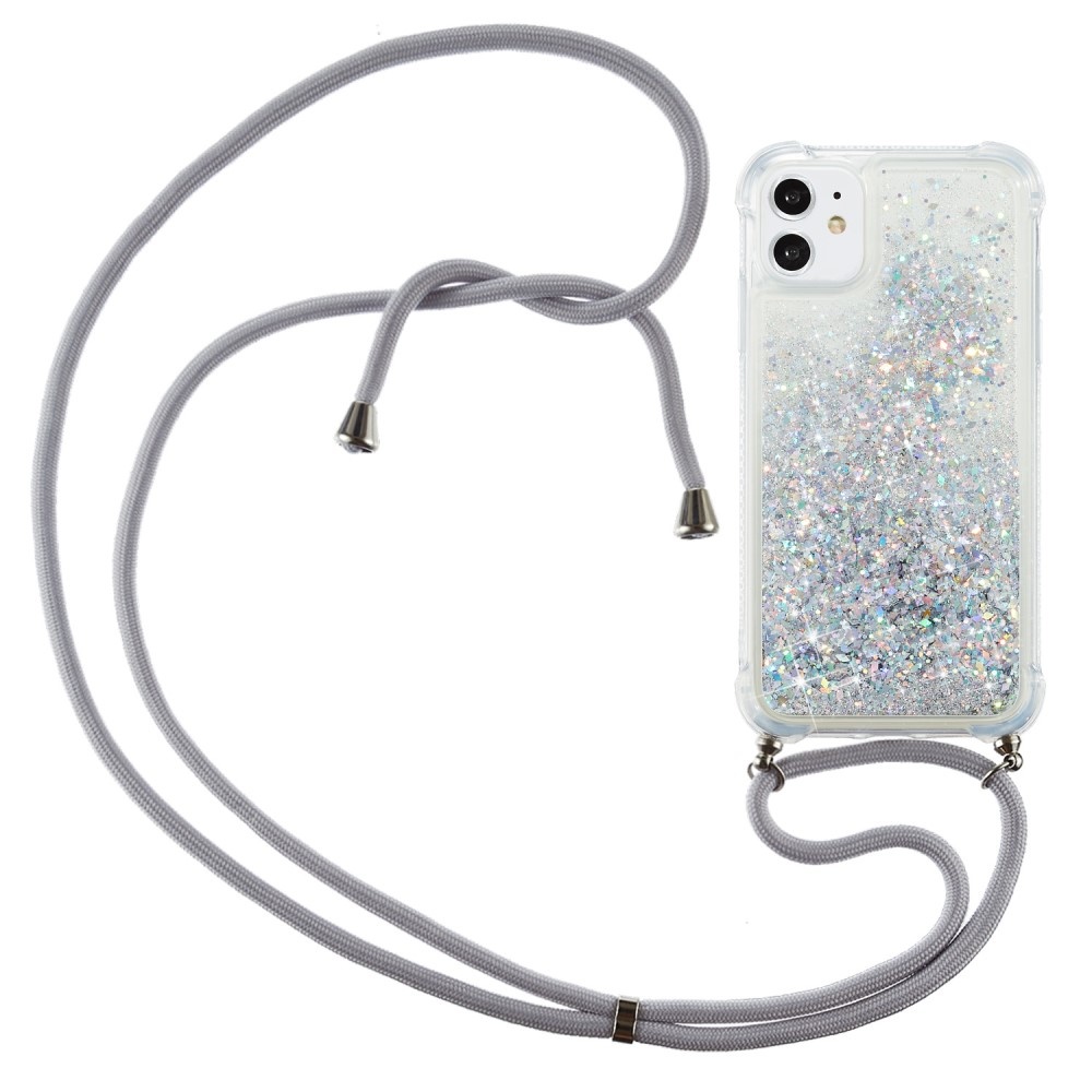 Lunso - Backcover hoes met koord - iPhone 12 Mini - Glitter Zilver