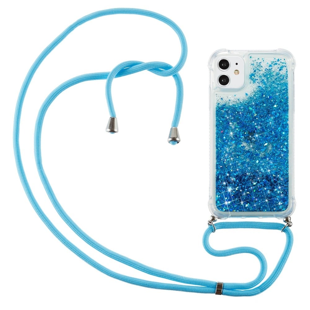 Lunso - Backcover hoes met koord - iPhone 12 Mini - Glitter Blauw