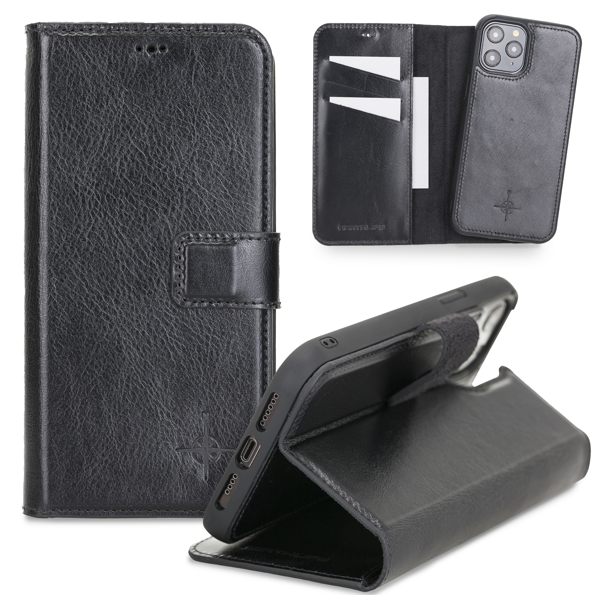 Echt lederen uitneembare 2-in-1 (RFID) bookcase hoes Burcht Trecht Zwart voor de iPhone 12 Pro Max