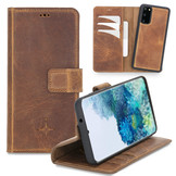 Echt lederen uitneembare 2-in-1 (RFID) bookcase hoes Villa Cruoninga Cognac voor de Samsung Galaxy S20