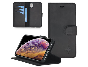 NorthLife - Uitneembare 2-in-1 sleepcover bookcase hoes - iPhone X / XS - Tiguan Leer Zwart