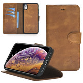 Echt lederen uitneembare 2-in-1 sleepcover bookcase hoes Tiguan Cognac voor de iPhone XR