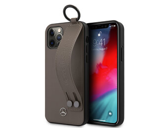 Mercedes - iPhone 12 / iPhone 12 Pro - Leren Backcover hoes met Handstrap - Bruin