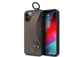 Mercedes - iPhone 12 Pro Max - Leren Backcover hoes met Handstrap - Bruin