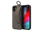 Mercedes - Leren Backcover hoes met Handstrap - iPhone 12 Mini - Bruin + Lunso Tempered Glass