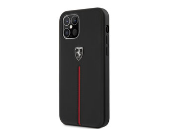 Ferrari Scuderia - Lederen backcover hoes - iPhone 12 / iPhone 12 Pro - Zwart + Lunso Tempered Glass