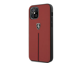 Ferrari Scuderia - Lederen backcover hoes - iPhone 12 / iPhone 12 Pro - Rood + Lunso Tempered Glass