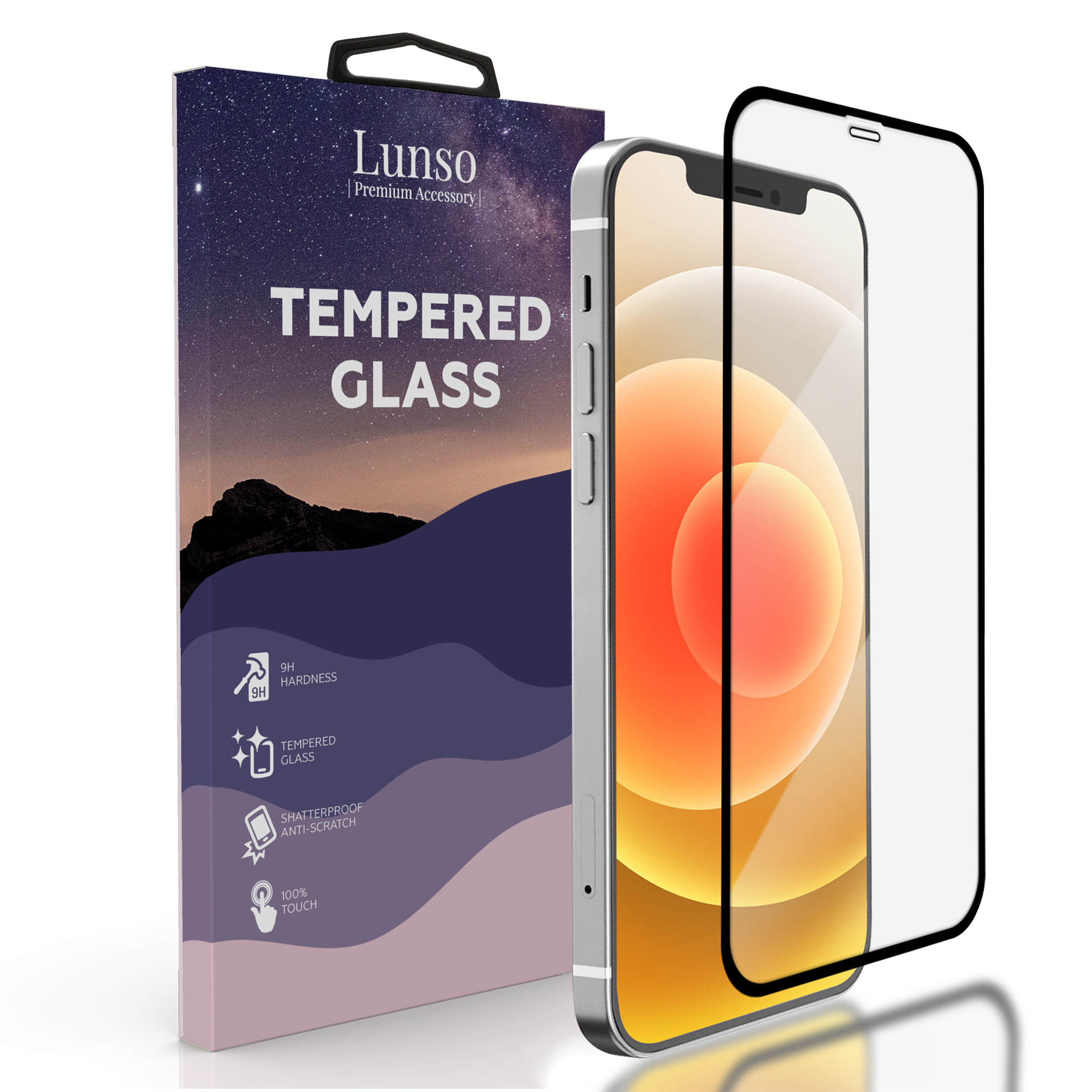 Gehard beschermglas met Zwarte Rand (Tempered Glass) voor de iPhone 12 en iPhone 12 Pro