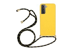 Lunso - Backcover hoes met koord - Samsung Galaxy S21 - Geel