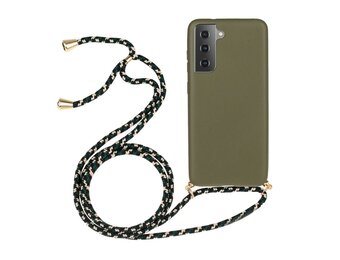 Lunso - Backcover hoes met koord - Samsung Galaxy S21 - Army Groen