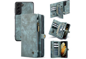 Caseme Samsung Galaxy S21 vintage 2 in 1 portemonnee hoes - Blauw
