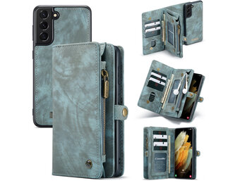 Caseme Samsung Galaxy S21 vintage 2 in 1 portemonnee hoes - Blauw