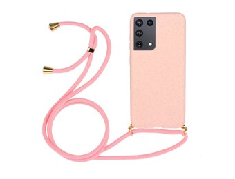 Lunso - Backcover hoes met koord - Samsung Galaxy S21 Ultra - Roze