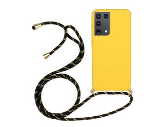 Lunso - Backcover hoes met koord - Samsung Galaxy S21 Ultra - Geel