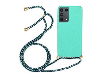 Lunso - Backcover hoes met koord - Samsung Galaxy S21 Ultra - Cyaan