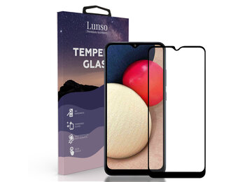 Lunso - Samsung Galaxy A02s - Gehard Beschermglas - Full Cover Screenprotector - Black Edge